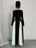 Color Block Long Sleeve Round Neck Patchwork Casual & Office Dress