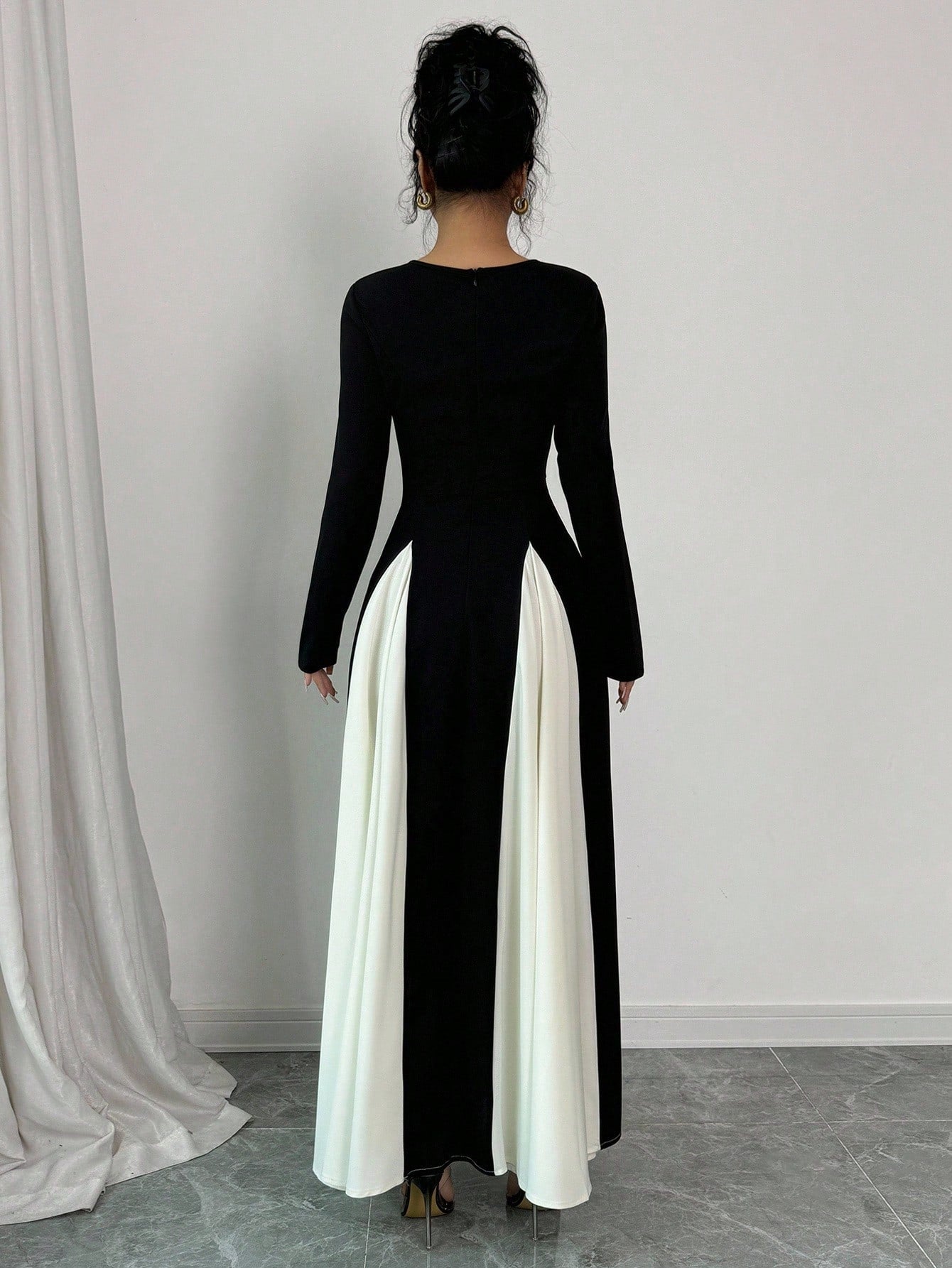 Color Block Long Sleeve Round Neck Patchwork Casual & Office Dress