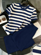 2pcs Women Casual Striped T-Shirt & Pants Set shein