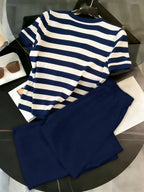 2pcs Women Casual Striped T-Shirt & Pants Set shein