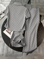 Polka Dot Digital Print, Embroidered Minimalist Polo Collar T-Shirt + Pants shein