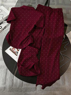 Polka Dot Digital Print, Embroidered Minimalist Polo Collar T-Shirt + Pants shein