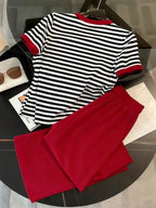 2pcs Women Casual Striped T-Shirt & Pants Set shein