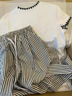 2pcs Women Casual Striped T-Shirt & Pants Set shein