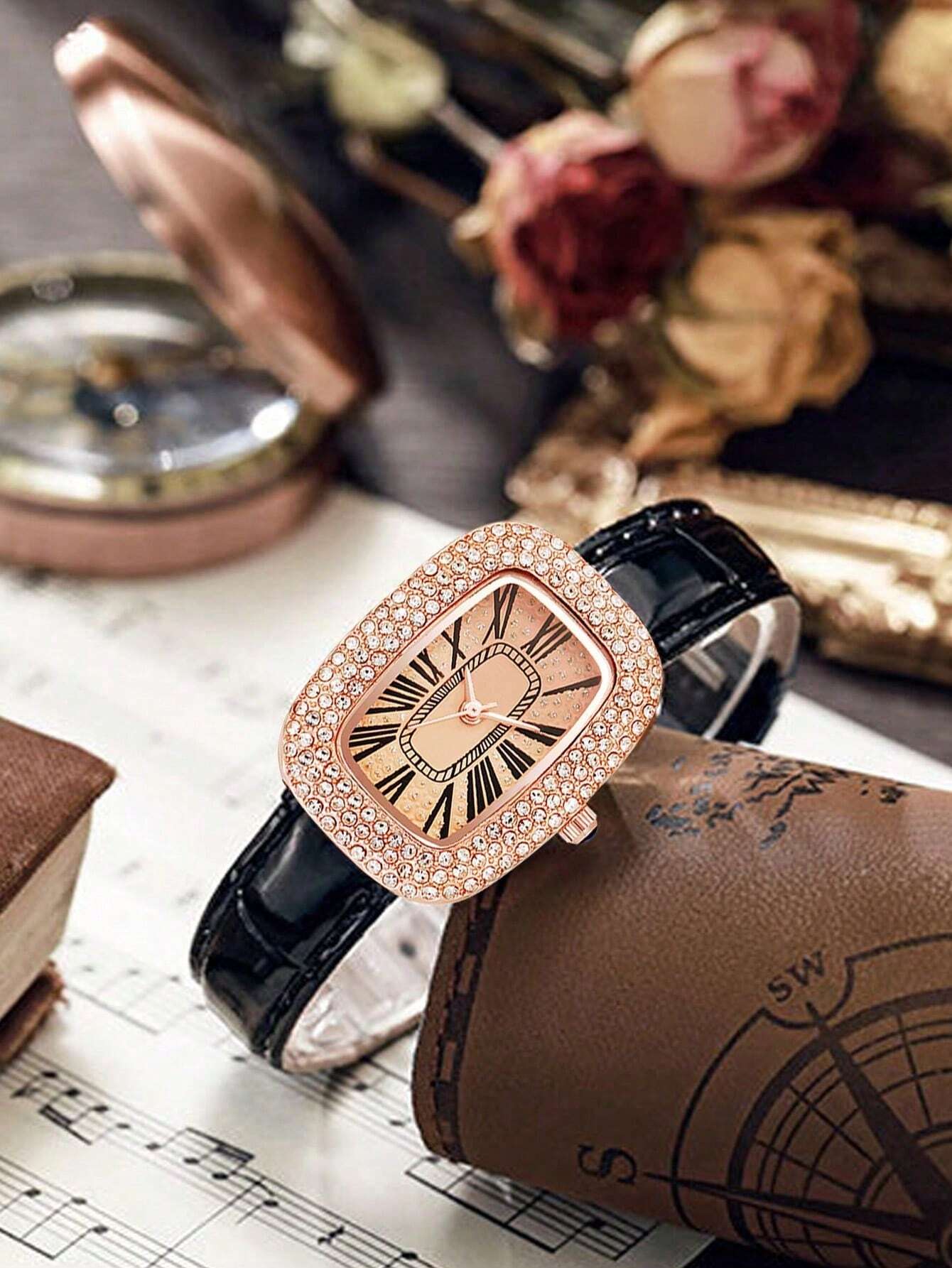 Rhinestone Decor Quartz Watch shein