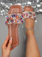 Rhinestone Embellished Slip-On Sandals shein