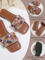 Rhinestone Embellished Slip-On Sandals shein