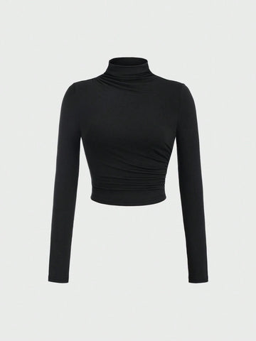 Women Elegant Stand Collar Long Sleeve T-Shirt And Long Knit Skirt Set
