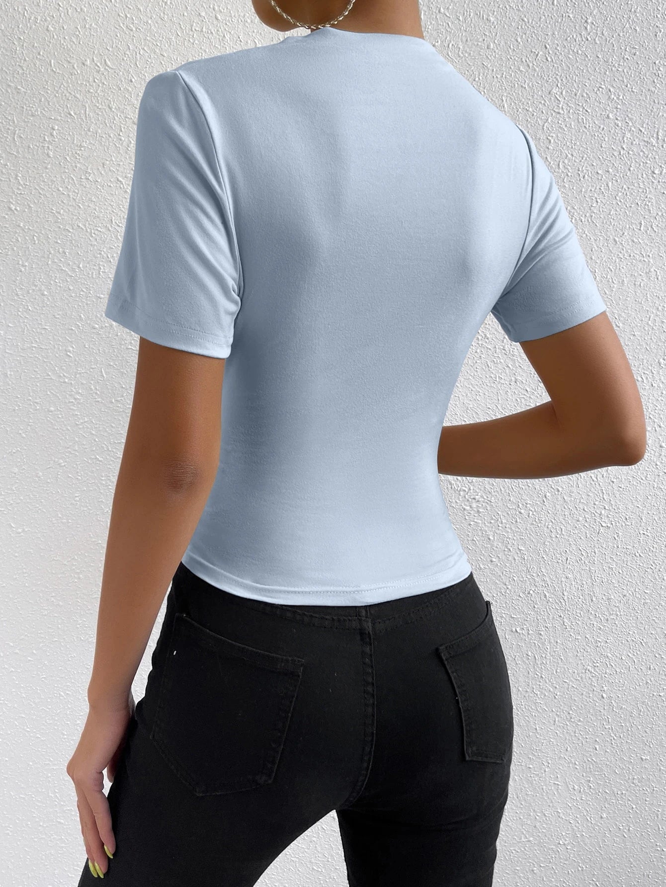 RosyDaze Ruched Mock Neck Tee shein