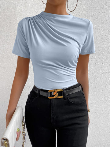 RosyDaze Ruched Mock Neck Tee