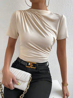 RosyDaze Ruched Mock Neck Tee shein