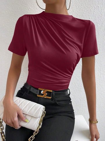 RosyDaze Ruched Mock Neck Tee