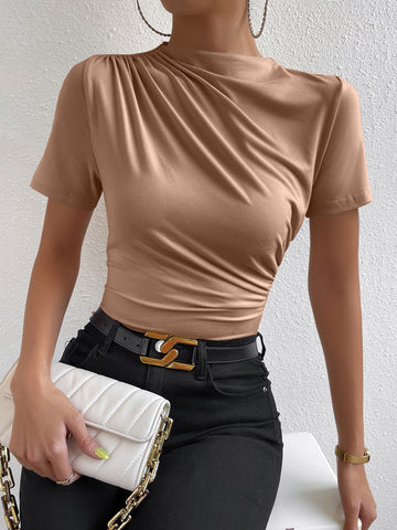 RosyDaze Ruched Mock Neck Tee