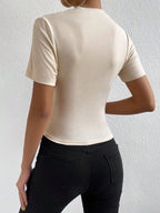 RosyDaze Ruched Mock Neck Tee shein