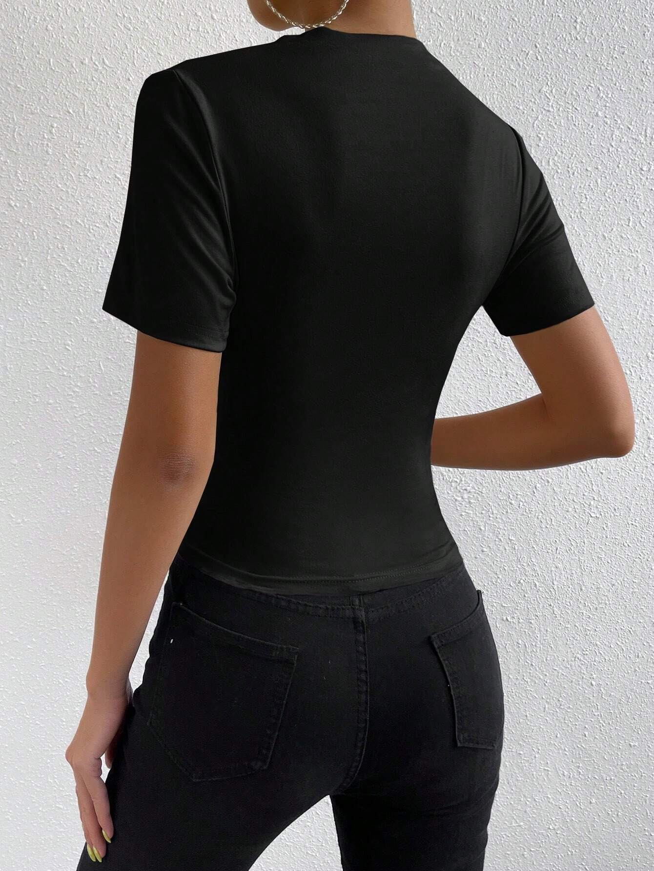 RosyDaze Ruched Mock Neck Tee shein
