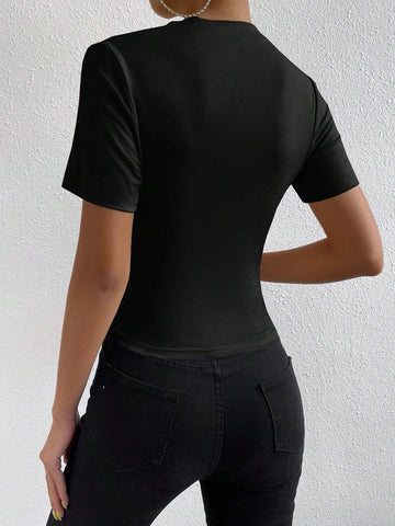 RosyDaze Ruched Mock Neck Tee
