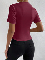 RosyDaze Ruched Mock Neck Tee shein