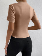 RosyDaze Ruched Mock Neck Tee shein