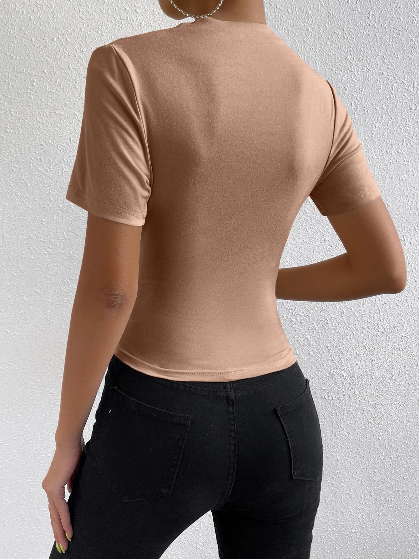 RosyDaze Ruched Mock Neck Tee shein