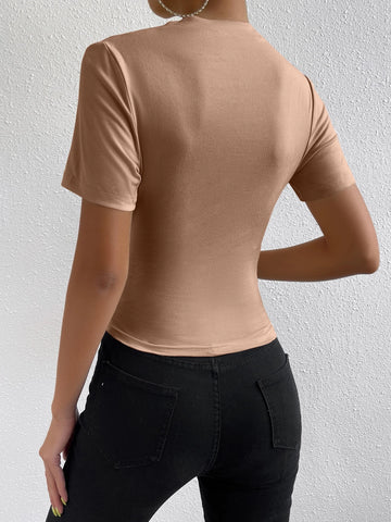 RosyDaze Ruched Mock Neck Tee