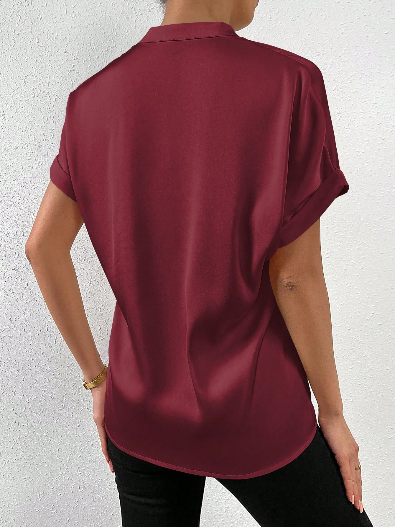 RosyDaze Solid Batwing Sleeve Satin Shirt