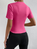 RosyDaze Ruched Mock Neck Tee shein