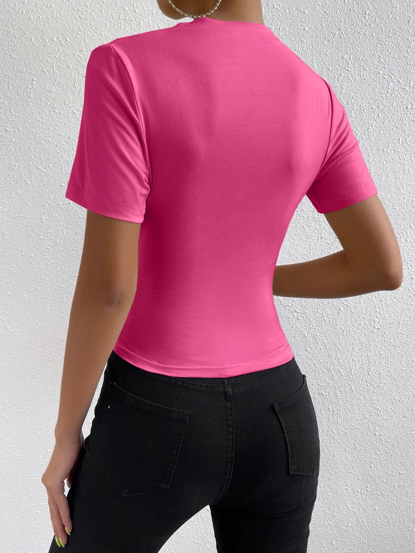 RosyDaze Ruched Mock Neck Tee shein