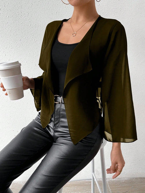 Chiquease Solid Color Bell Sleeve Jacket shein