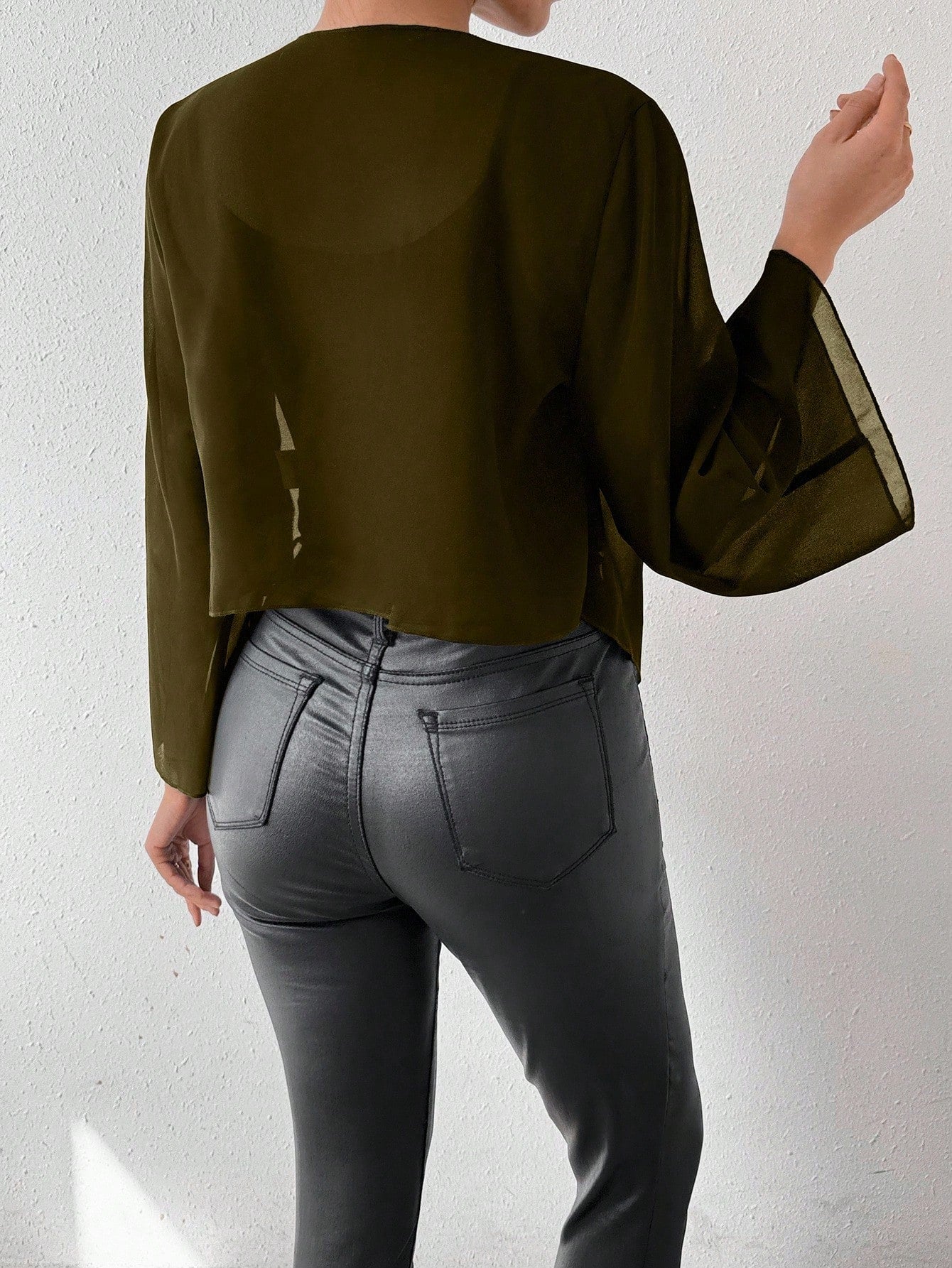 Chiquease Solid Color Bell Sleeve Jacket