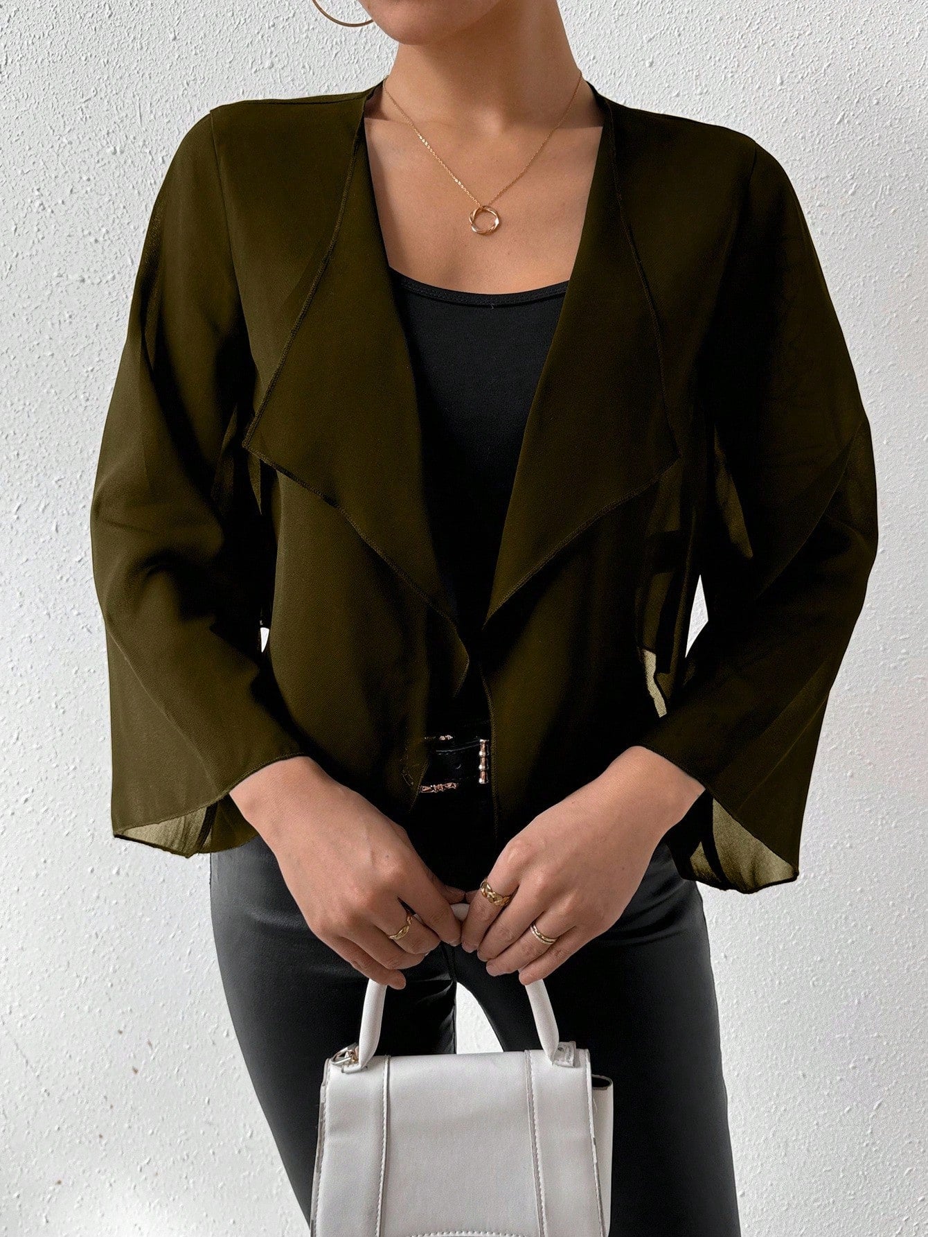 Chiquease Solid Color Bell Sleeve Jacket
