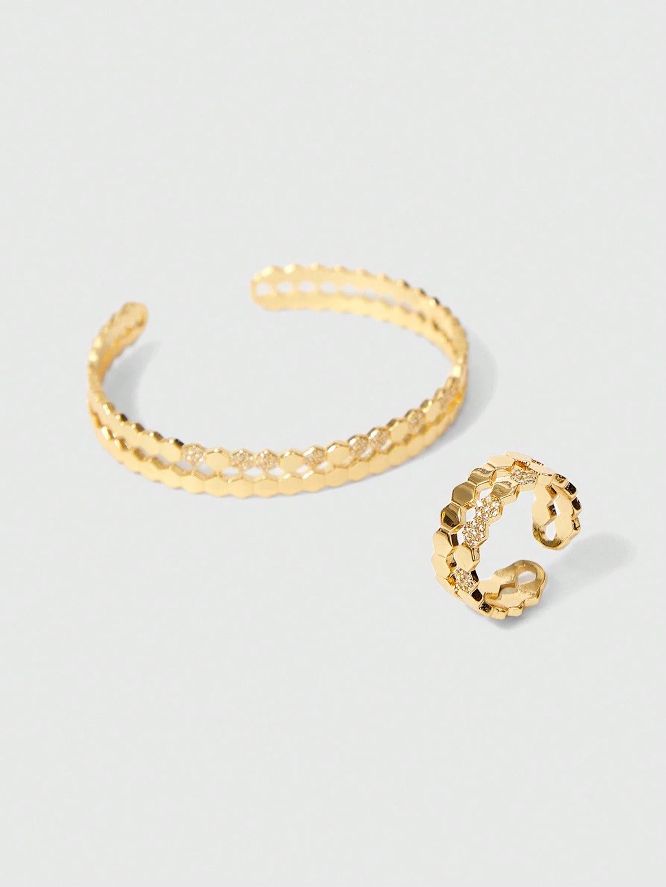 1 Set Fashionable Honeycomb Ring And Bracelet Set