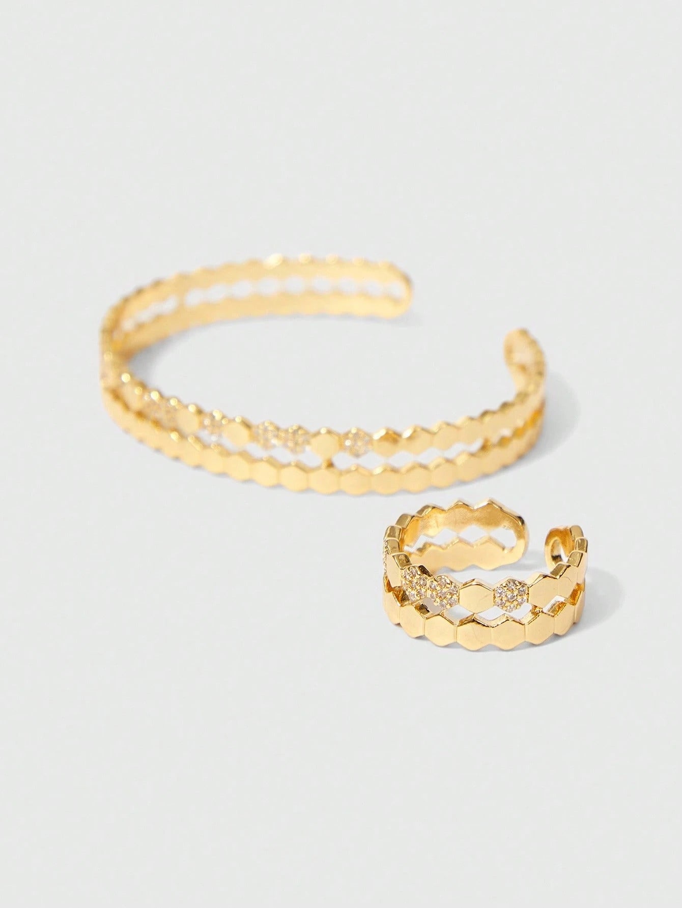 1 Set Fashionable Honeycomb Ring And Bracelet Set