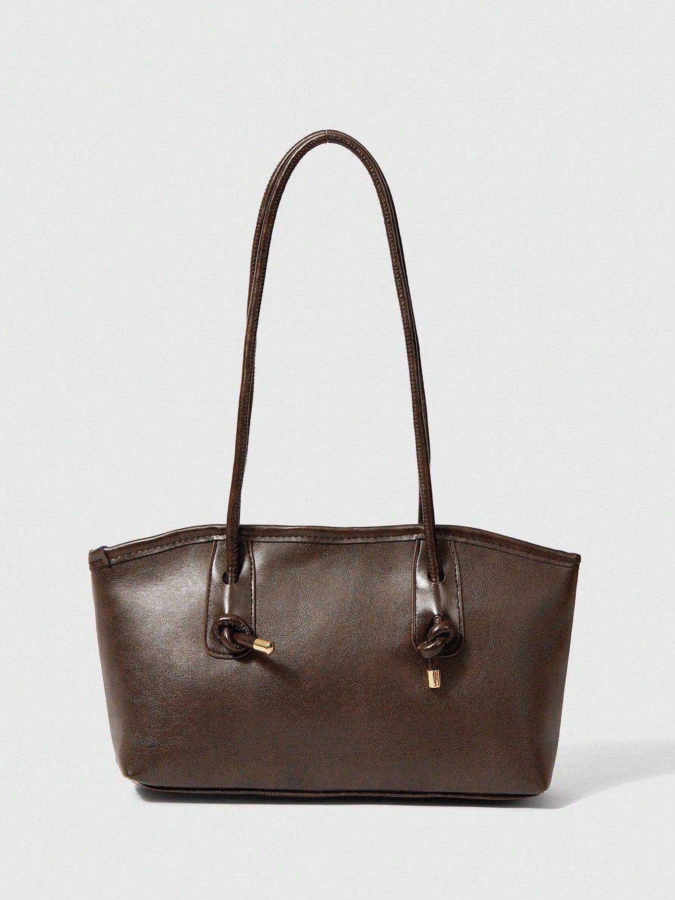 1pc Coffee Brown Quilted Zipper Closure PU Solid Color Bowling Bag