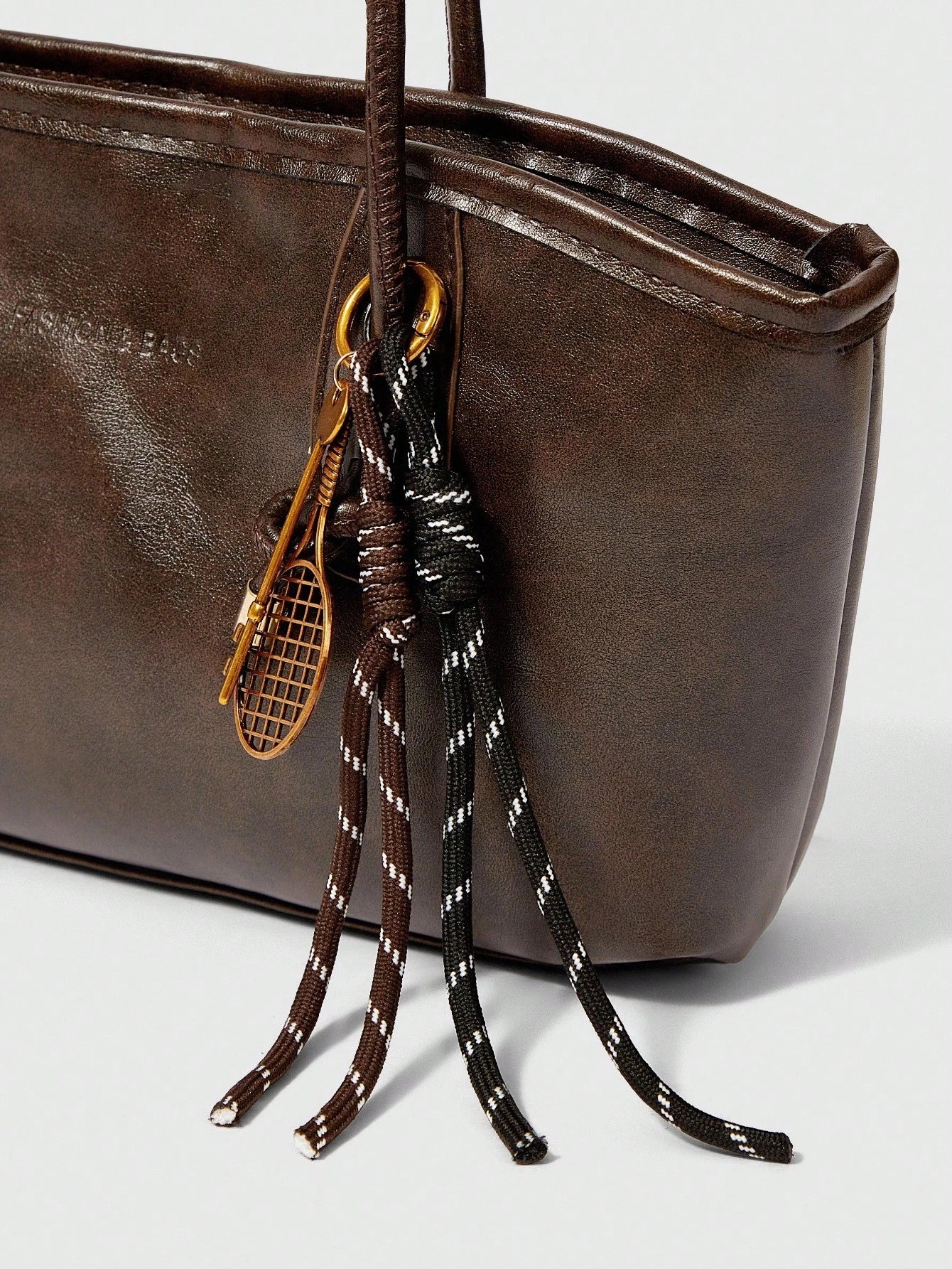 1pc Coffee Brown Quilted Zipper Closure PU Solid Color Bowling Bag