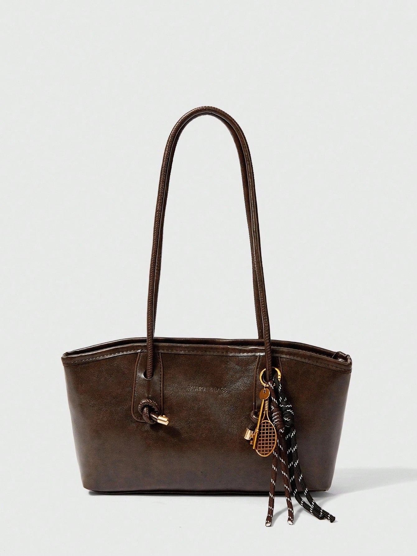 1pc Coffee Brown Quilted Zipper Closure PU Solid Color Bowling Bag