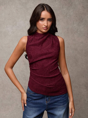 Women's Solid Color Mock Neck Pleated Fashion Versatile Camisole