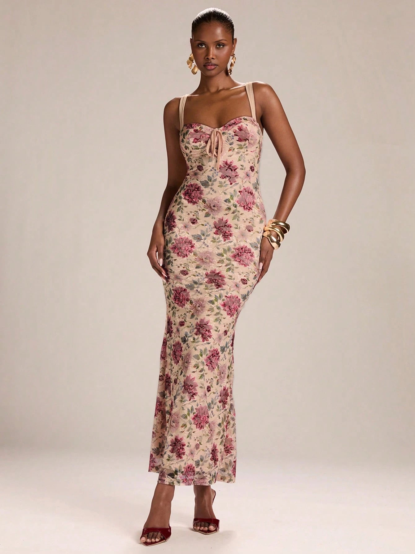 BAE Solid Color Lace Bodycon Elegant Sexy Date Night Camisole Mermaid Dress shein