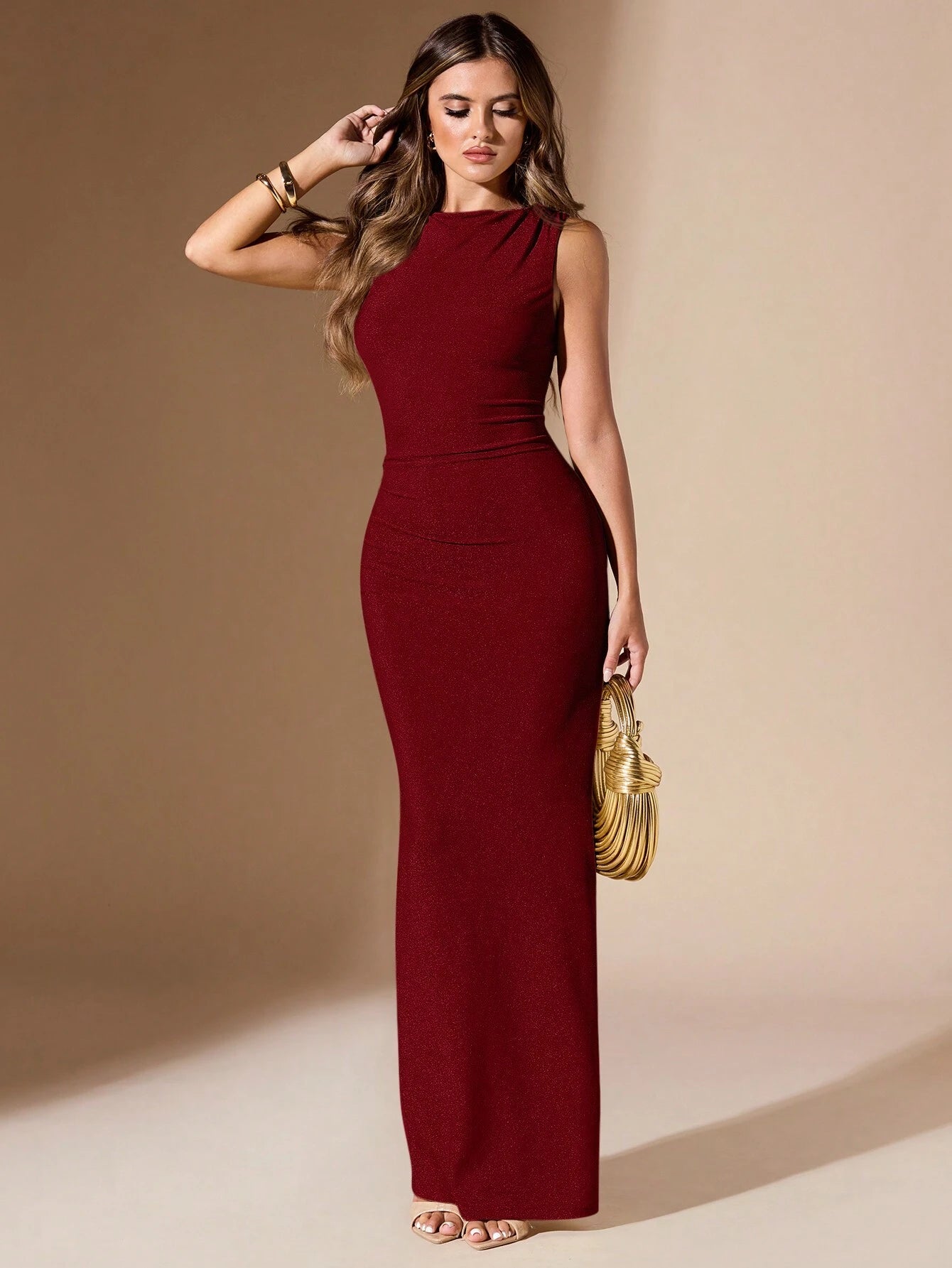 Color Pleated Bodycon Dress