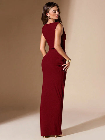 Color Pleated Bodycon Dress