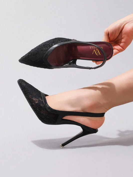 Lace Black High Heels Open Toe Breathable