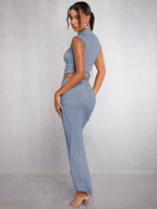 Mock Neck Crop Tank Top & Ruched Skirt shein