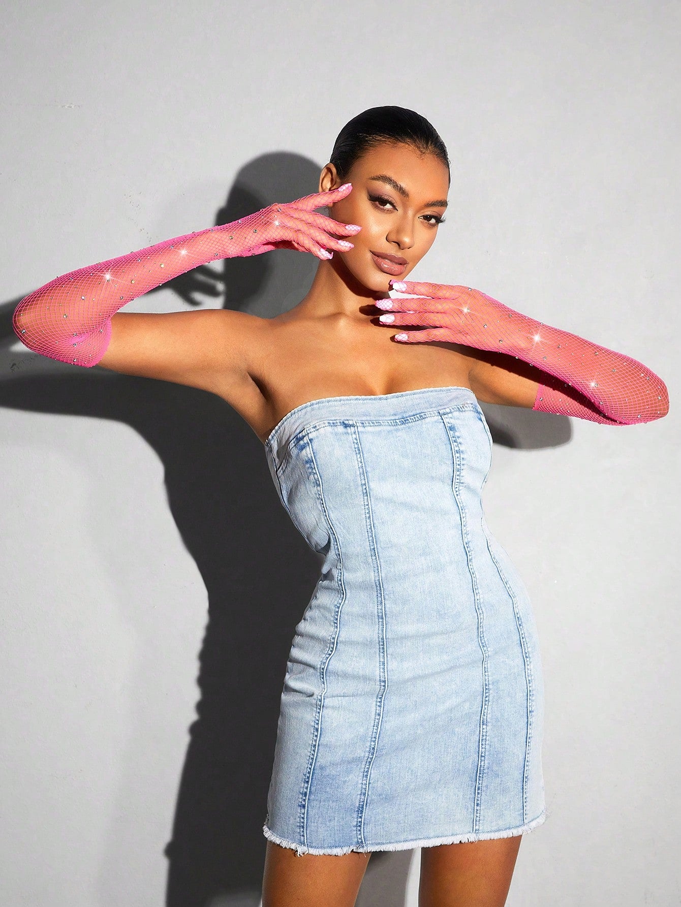 BAE Rhinestone Studded Elbow Length Gloves