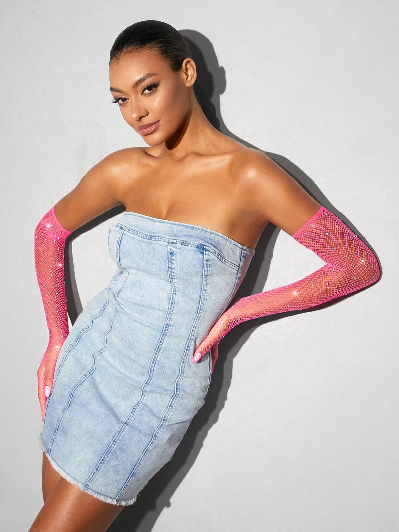 BAE Rhinestone Studded Elbow Length Gloves