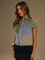 BAE Women's Single-Breasted Button-Down Ombre Casual Regular Knit Top shein