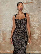BAE Solid Color Lace Bodycon Elegant Sexy Date Night Camisole Mermaid Dress shein