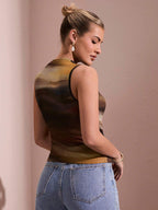 BAE Women Ombre Flower Print Asymmetric Pleated Tank Top shein