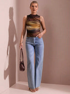 BAE Women Ombre Flower Print Asymmetric Pleated Tank Top shein