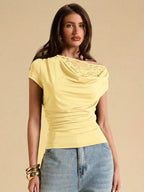Women's Asymmetric Lace Patchwork Sheer Fitted Blouse shein