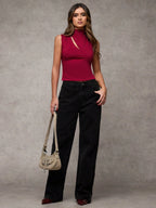 BAE Women's Casual Solid Color Hollow Sleeveless Tops shein