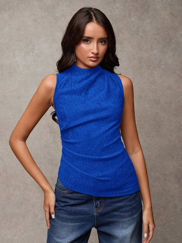 Women's Solid Color Mock Neck Pleated Fashion Versatile Camisole